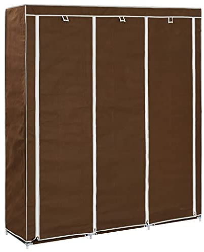 Leepesx Kleiderschrank mit Fächern und Stangen, Garderobe, Bedroom Furniture, Faltschrank, Faltschrank, Stoffschrank, Braun 150x45x175cm Stoff