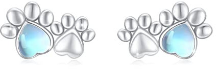 Mondstein Ohrringe 925 Sterling Silber Pfoten Ohrstecker Hundepfote Ohrstecker Hypoallergene Ohrstecker Geschenk Schmuck für Damen Mädchen (A)
