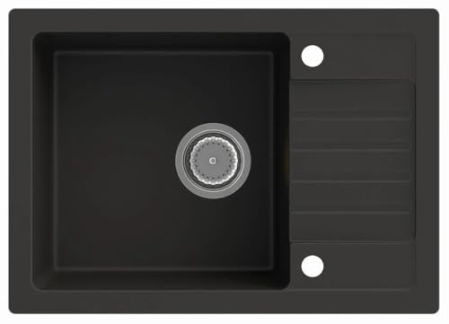 Rein Schwarz LINDBERGH® Granit Spüle SIM44 + Siphon Einbauspüle Küchenspüle Spülbecken + DREHEXCENTER - Verbundstoffe MADE IN GERMANY (6. Spüle SIM44)