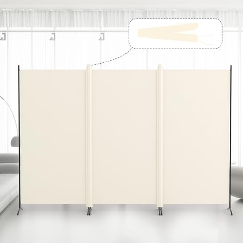 Kokorona 3 Panel Room Divider, 6FT Tall Folding Privacy Screen Wall Dividers, Portable Privacy Screen Freestanding Room Divider for Room Separation, Included - Cover Strips, Beige, 102''W x 71''H