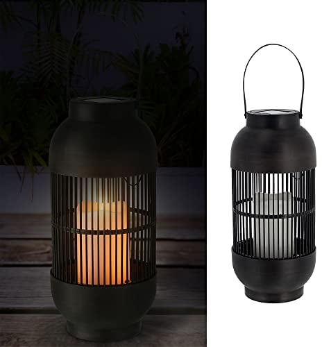 Solar Laterne Henkel | 15x33cm Kunststoff schwarz 12 Leds warmweiß Gitterdesign | Tischlampe Gartenleuchte Wegelampe (1 x Solar Laterne H33cm)