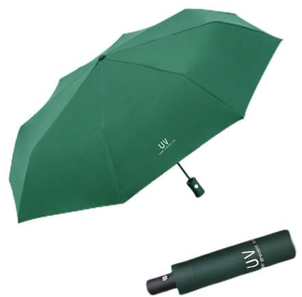 Maibar Hand Sonnenschirm Regenschirm Sturmfest Wasserdicht Taschenschirme Faltbarer Hand Sonnenschirm Automatischer Regenschirm UV-beständig (Dunkelgrün)