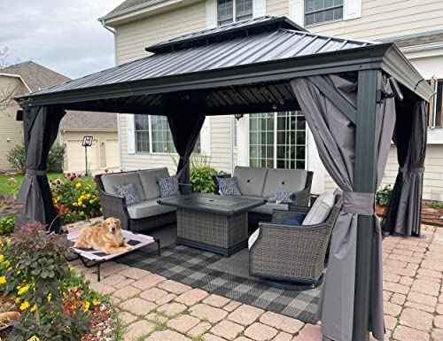 PURPLE LEAF Gartenpavillon 3.65 x 4.25 m Alupavillon Wasserdicht Stabil Winterfest Pavillon mit Stahldach Hardtop Pavillon mit Seitenteile, Grau