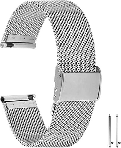Aliwisdom bracelet de Montre 18mm 20mm 22mm pour Montre connectée, Smartwatch universelle Métal Acier Maille Bracelets de rechange de à libération Rapide pour Homme Femme (Argenté, 18mm)