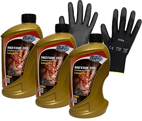 ILODA Schutzhandschuhe + 3x MPM 1Liter 0W-30 Premium Synthetic Longlife II Motoröl, ACEA A5/B5, Empfohlen für VW 503.00/506.00/506.01