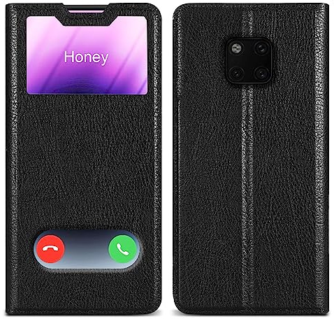 Cadorabo Hülle kompatibel mit Huawei Mate 20 PRO in KOMETEN SCHWARZ - Schutzhülle mit Magnetverschluss, Standfunktion und 2 Sichtfenstern
