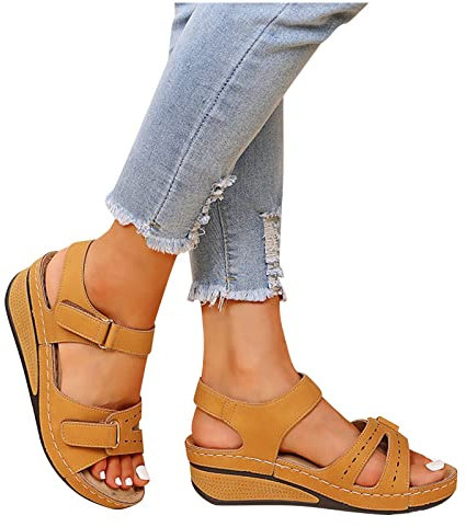 Azaz Sandales Femme Confortables Avec Boucle Réglable Plate Ete Respirantes à Semelles épaisses Compensées Mode