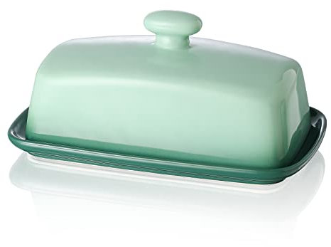 Butterdose Porzellan mit Deckel, Henten Home Große Butterschale für die Arbeitsplatte, Keramik Butterhalter für Butteraufbewahrung und Heimküchendekoration, Spülmaschinenfest (Avocado Grün)