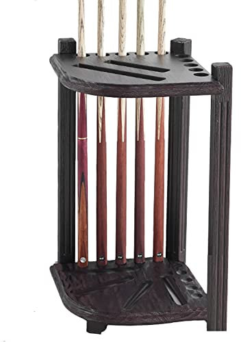 ACiyD 10-Loch-Billard-Queue-Halter, freistehender Billard-Queue-Ständer aus Holz mit Pool-Kugelrille, Eck-Organizer-Rack für den Innenbereich