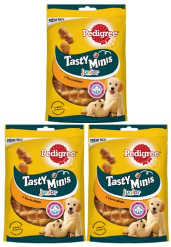 Pedigree Tasty Minis Junior Kleine Hundesnacks für Welpen mit Huhn – Ideal für das Training oder für zwischendurch 3 x 125g