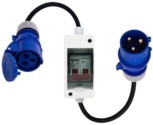 Btstil CEE Adapter 32A auf 16A Starkstrom Adapter 32A Stecker auf 16A Kupplung mit Leitungsschutzschalter 2P 16A, 3x2,5mm² Starkstromkabel, CEE Verlängerungskabel