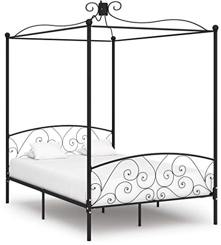 MNISDFL Bett kopfteil Bodenbett Schlafzimmer möbelEinzelbett Himmelbett-Gestell Schwarz Metall 140 x 200 cm