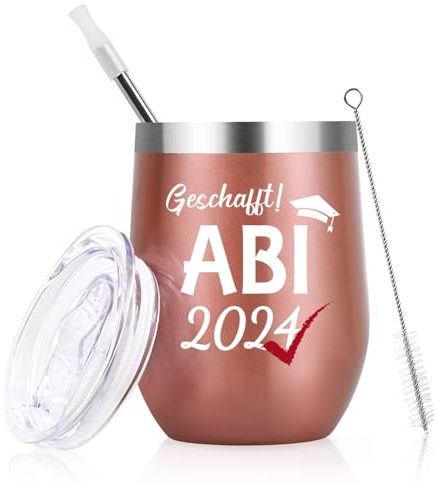 Livole Geschafft ABI 2024 Geschenk Mädchen, Abschluss Geschenk Tasse, Abitur Geschenke 2024, Prüfung Bestanden, Tasse mit Spruch, Glückwünsche zum Abitur, 350ml Coffee to go Becher, Thermobecher to go