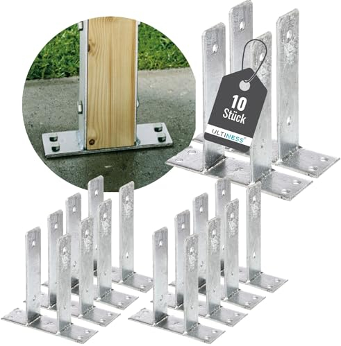 Ultiness® U-Pfostenträger zum Aufschrauben U-Form feuerverzinkt robuste U-Träger zum Aufdübeln für Zäune & Sichtschutz optimale Befestigungslösung für Pergola (71 mm, 10, Anzahl)