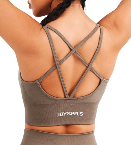JOYSPELS Sport BH Damen ohne Buegel Gepolstert Bustier trägerloser BH Crop Tops Seamless Push Up Workout Yoga Top Fitness Mocha M
