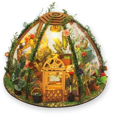 Kingbar DIY Wooden Dollhouse, 3D Flower House Kit, Assembling Miniature Greenhouse Craft Kits For Women And Girls Birthday, A