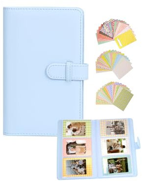 Mini Photo Album 108 Pockets for Fujifilm Instax Mini LiPlay 99 12 11 evo 40 90 70 50S 26 25 9 8+ 8 7S Camera With 60pcs Cute Colorful Stickers (Blue)