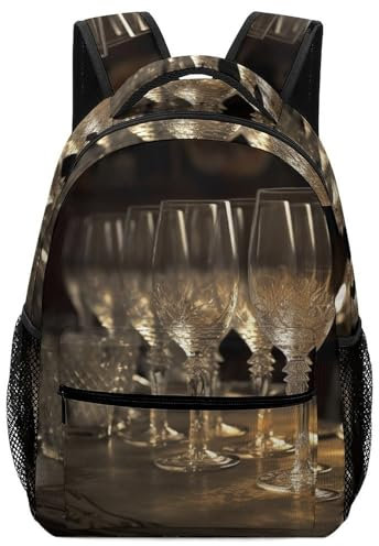 LFDSYEOQ Sacs à dos gris et magenta sac de voyage pour ordinateur portable sac à dos décontracté pour week-end, affaires, randonnée, Verres à champagne sur la table, taille unique