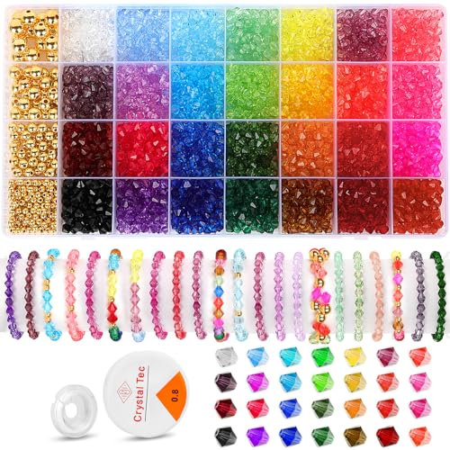 YSWOVUO 2800 Pièce 6mm Perles en Cristal à Facettes, 28 Couleur Perles pour Bracelet avec 190 Pièces 4 Tailles Dorées Perles, Kit Perles Bracelet pour Fabrication de Boucles D'oreilles Bracelets