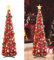 mzoLife 5Ft/ 1.5m Pop Up Tinsel Christmas Tree, Artificial Collapsible Xmas Tree with 100 Lights and 30 Colour Balls, Glittering Sparking Xmas Decoration Tree for Party Carnival (Red with balls)