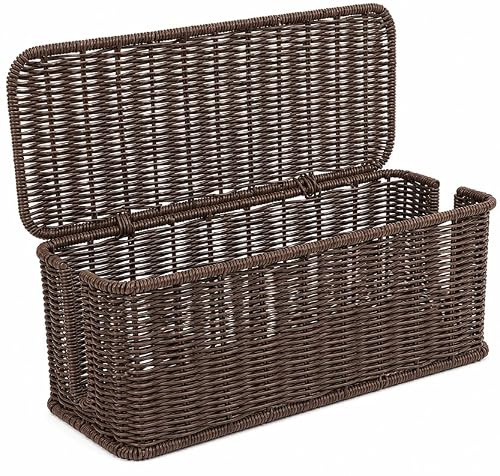 Cable Management Box, Handmade Rattan Cable Organizer with 2 Open Slots, Cord Hider for Power Strip, Router & USB Hub, Registered U.S. Design Patent (D1,112,102), 13 x 5.1 x 5.1, Brown