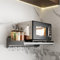 XGMZTN Soporte Microondas Pared, Estanteria Microondas Cocina, Estante para Microondas Acero, con 6 Ganchos, Gris
