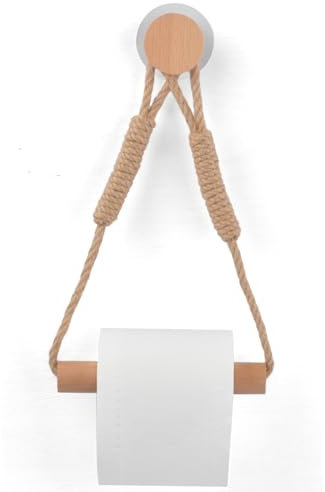 Porte Papier Toilette, Support pour Rouleau de Papier Toilette, Porte Rouleau de Papier Toilette, Porte-Papier Salle de Bain Toilette Corde en Bois, Décoration bohème, pour Toilettes, Salle de Bain