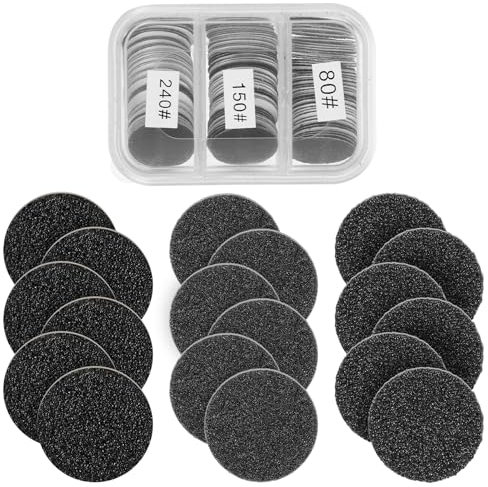 Lot de 150 disques abrasifs pour pédicure - 25 mm - Papier abrasif - #80#150#240 - Papier abrasif de rechange avec fraise ronde en métal - Embouts pour ongles - Peau morte - Talons fissurés