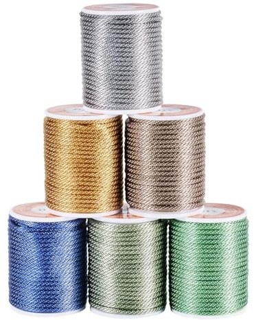 Crafans 1.5 mm Polyester Twisted Cords 3Ply 6 Colors Shinny Braided Cords Decorative Twine Cord Craft Cord Sets for Hanging Decoration Curtains Tieback Bag Drawstrings