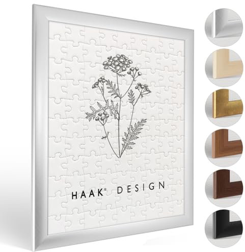 Haak Puzzlerahmen Klassik Au gebürstet (Dekor) 50 X 70 cm (ca. 1000 Teile) ANTIREFLEX/Entspiegelt Bilderrahmen Rahmen für Puzzle