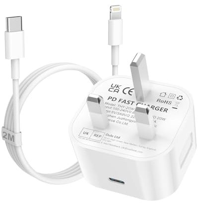 【MFi Certified】iPhone Charger – 20W USB-C Fast Charger Cable and Plug Adapters with 2M USB C to Lightning Phone Lead Compatible with iPhone 14/14 Pro/13/12/11/Plus/Pro/Pro Max/X/XR/XS/SE