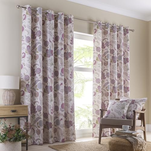 Portfolio Home Richmond Floral Lavender 90 Width x 90 Drop (229 x 229cm) Fully Lined Eyelet Curtain Set 2 Panels