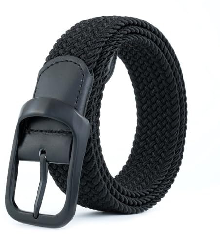 BOZEVON Cinturón para Hombre - Unisex Cinturón Trenzado Elástico Tejido Extensible Cinturón Casual Ajustable Cinturón de Tela Cinturón Golf para Hombres y Mujeres (Negro)