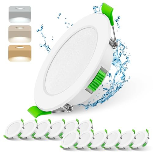 Mizlay LED Einbaustrahler Außen Dimmbar 7W 88mm (Lochmaß 70-75mm) 230V, IP44 LED Spots Warmweiß Neutralweiß Kaltweiß, Flach Deckenspots Einbauleuchten Einbauspot Weiß für Badezimmer Innen 12er Set