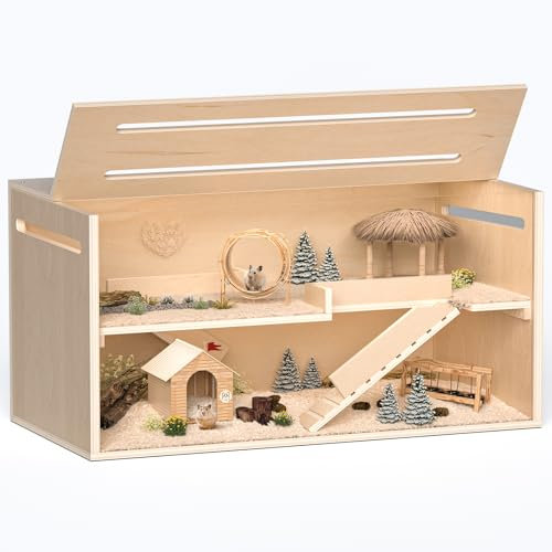 Hamster Cage,Wooden Rat Cage Transparent Large Hamster Cage,Openable Acrylic Roof Small Animal Cage for Chinchilla,Lizard,Gerbil,Dwarf Syrian Hamsters (100x51x50cm)
