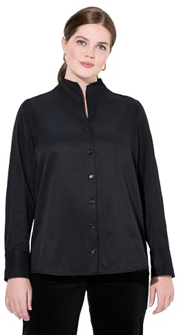 Ulla Popken Damen Bluse, Oxford-gewebe, Kelchkragen, Langarm T-Shirt (1er Pack)