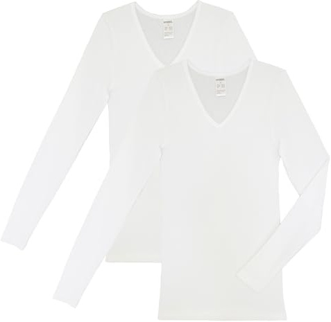 HERMKO 13680 2er Pack Damen Langarm Unterhemd mit V-Ausschnitt