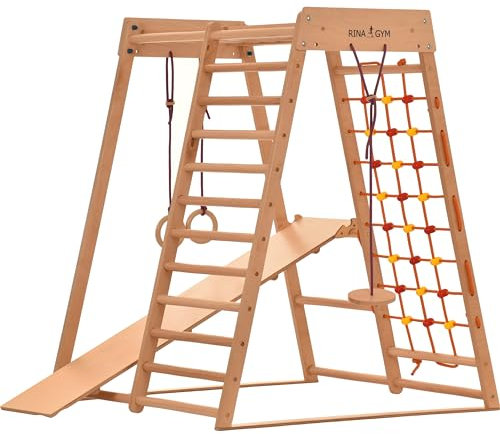 RINAGYM Indoor Spielplatz aus Holz für Kinder - Holz klettergerüst Indoor ab 3 Jahre - Indoor Klettergerüst Kinder kidwood klettergerüst (Classic)