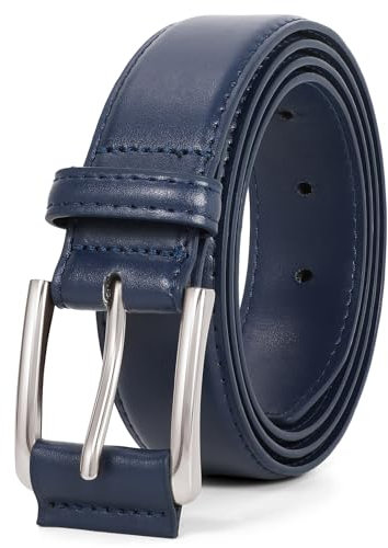 JasGood Ledergürtel Herren Gürtel Herren aus Kunstleder für Männer Anzug Business Jeansgürtel 33mm Breit Herrengürtel mit Dornschließe,Dunkelblau,110cm