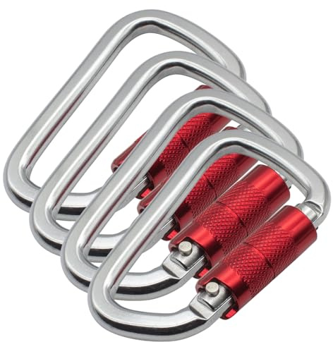 Auto Locking Carabiner 30KN=6500lbs Heavy Duty Large Clip Climbing Carabiner Twist Lock Carabiners for Rock Climbing, Camping, Gym,Rescue (CE Rated,D Shape),Red