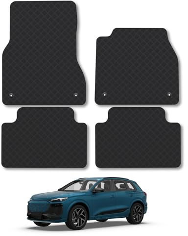 Audi Q6/e-Tron (2024+) Rubber Car Mats Accessories Tailored Fit Compatible Accessory Waterproof Protection Non-Slip Floor Mats Full Coverage Durable Front Rear Set Coverage with Clips