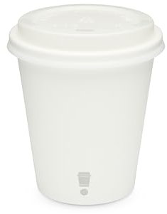 8oz Compostable Coffee Cups – Single Wall PLA-Lined Paper Cups for Hot Drinks – Biodegradable Eco-Friendly Disposable to-Go Cups with Lids – 50 Pack – Pure White