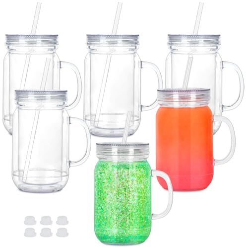 Acryl-Schneekugelbecher mit Griff, 6 Stück, vorgebohrt, doppelwandig, Kunststoff, Einmachglas für Glitzer-Schneekugel, DIY, doppelwandige Schneekugelbecher mit transparentem Deckel, 6 Stück