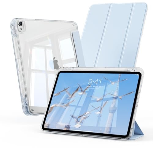GKABXY Hülle für iPad A16 11/10 Generation 11/10,9 Zoll 2025/2022, Hellblau | Mit Stifthalter, Schlanke und Leichte Abdeckung, TPU-Hybrid-Rückseite, Anti-Gelb, Auto Wake/Sleep