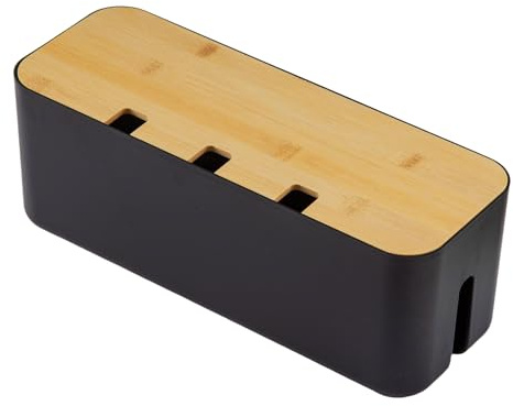 Cable Tidy Box 35x12x12cm Management Box Cord Organizer with Ventilated Lid | Cable Management Box Hides Messy Wires for Desk Home Office Extension Cord Hider (Black, Three Hole 1PCS)