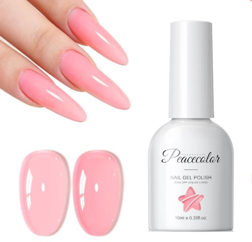 PEACECOLOR Vernis Semi Permanent Jelly Rose Pink 10ML DIY Home Manucure | Transparent Soak Off Lampe UV/LED Vernis Gel UV Semi Permanent Naturel Gel Nail Polish
