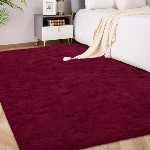 Kuscheliger Hochflor-Teppich für Wohnzimmer Schlafzimmer|Bordeaux 120x180cm | FVVRAX Shaggy Teppich – Weicher Hochflor Teppich mit Anti-Rutsch-Unterseite | Kuscheliger Teppich für Kinder & Haustiere