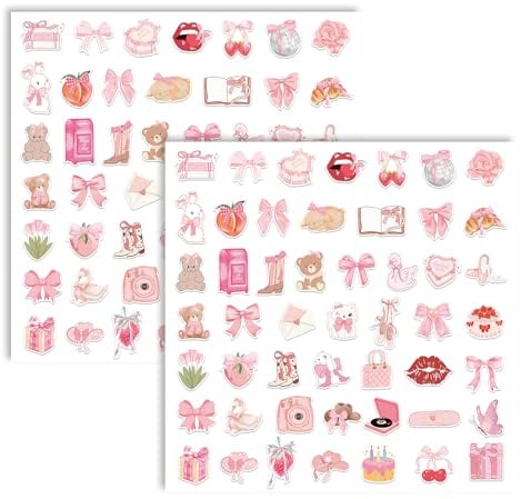100 PCS Coquette Stickers Pack, Cute Pink Waterproof Vinyl Decals for Girls | Trendy decorative accents; Long-lasting finish; Ideal for laptops, bottles, phones, notebooks and craft projects