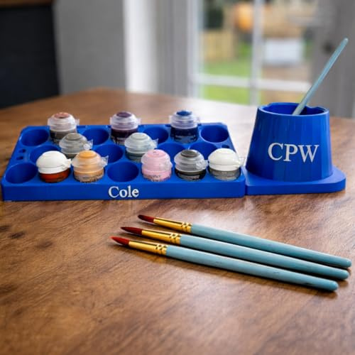 Miniature and Model Paint Stand with Brush Holder and Detachable Water Pot- Personalised, Compatible with Citadel Paint pots