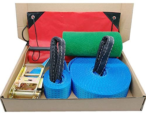 Slackline Kit für Outdoor-Fitness, tragbare Ratschen-Setup mit Baumschutz, 5 cm Breite für Anfänger und Kinder, einfache Installation, 30 m Länge
